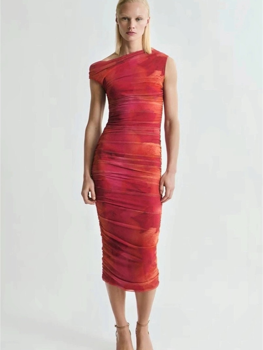 Mango Midi Dress with Asymmetrical neckline Size US6